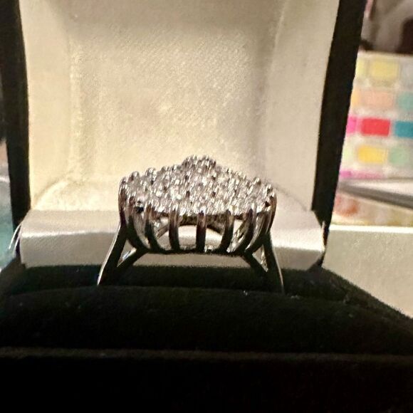 925 Sterling Silver Plated Art Deco Circle Cluster Statement Ring - Picture 8 of 14